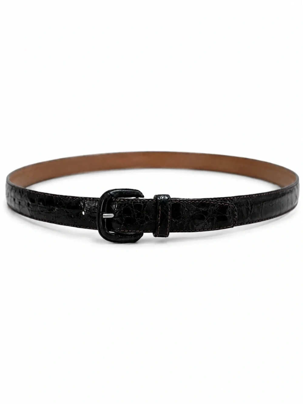 Saks Fifth Avenue Black Croc-Embossed Leather Belt for Women